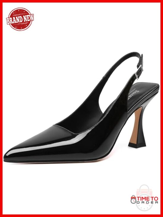 Shoes - Slingback Kitten Heels Pointed Closed Toe Faux Leather Party Dress Pumps